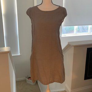 Lungo L'Arno 100% Linen Taupe Cap Sleeve Dress